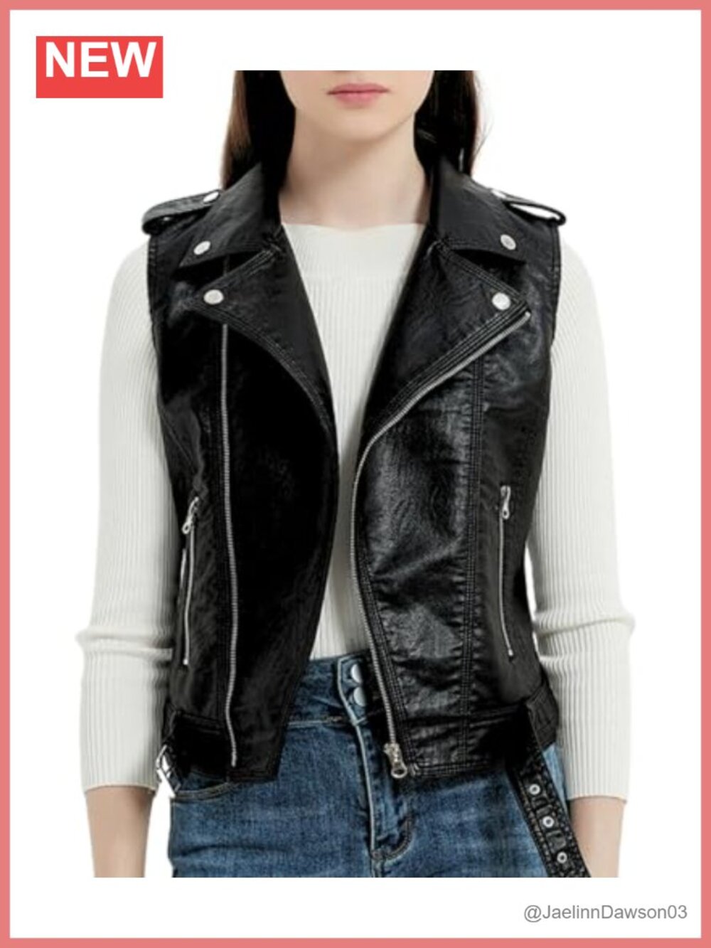 Faux Leather Motorcycle Biker Vest Sleeveless Front Zip Studs Belt